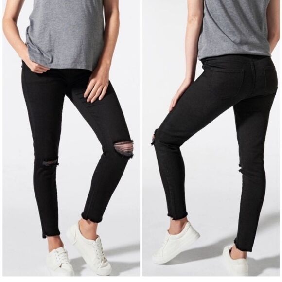 Blanqi Maternity Black High-Waisted Jeans with Distressed Knees size 6 - Picture 1 of 9